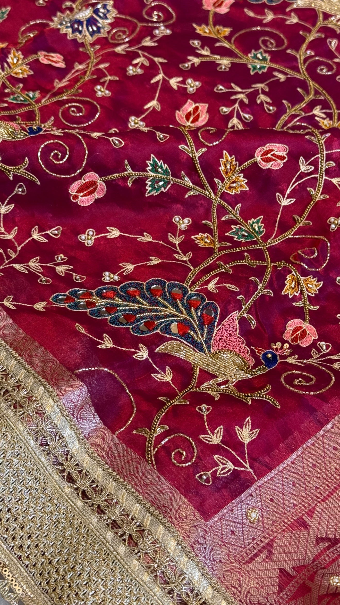 Hathi , ghoda aur palki wali saree - Husn tissue silk hand embroidered saree